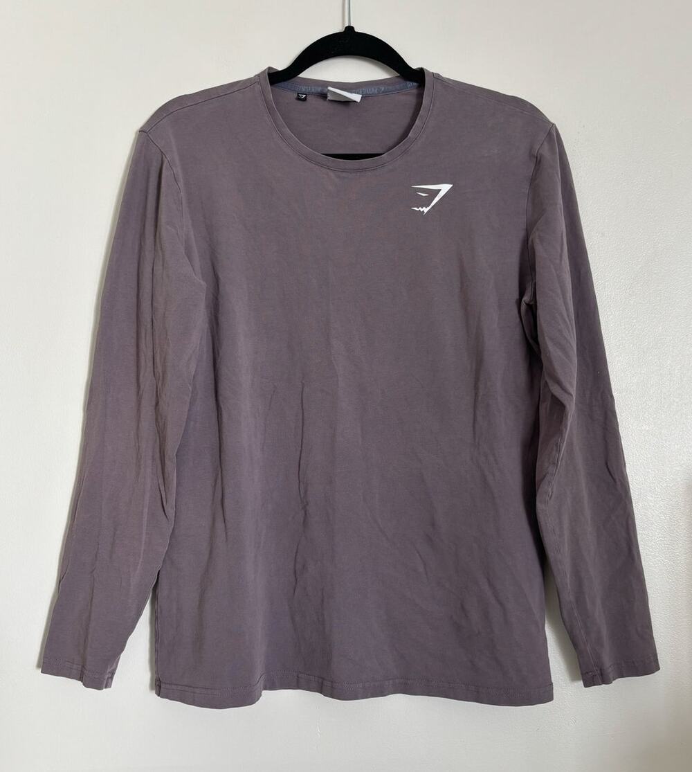Light Grey Gym Shark Long Sleeve Cotton T-Shirt M